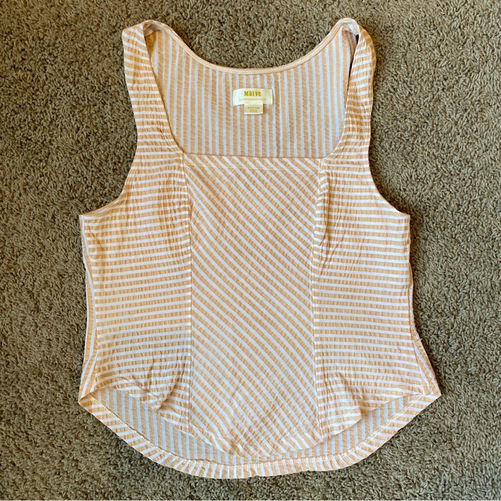 Maeve Anthropologie Crop Tank Top Women’s Medium Peach Square Neck Striped - Picture 3 of 6